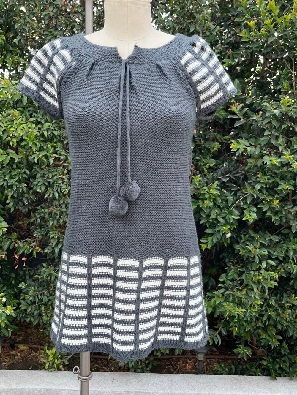 Handmade Black Grey Twee Knit Sweater Dress Tunic Boho Cottagecore Artisan Knit